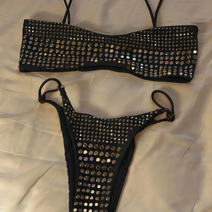 2025 Diamante Bikini Donne Sexy Costume Da Bagno A Fascia Biquini Push Up Costumi Da Bagno Femminile Lucido Costumi da Bagno Floreale Tuta Beachwear platinumshop