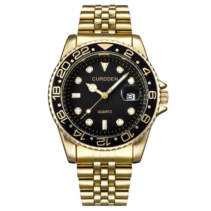 Orologi di marca CURDDEN dal design originale per uomo Orologio al quarzo con data dorata in acciaio inossidabile pieno di moda Erkek Kol Satleri Relogio platinumshop