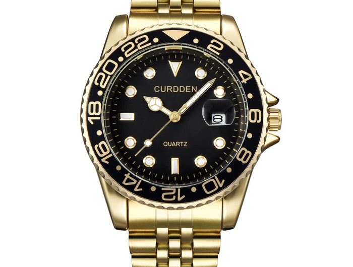 Orologi di marca CURDDEN dal design originale per uomo Orologio al quarzo con data dorata in acciaio inossidabile pieno di moda Erkek Kol Satleri Relogio platinumshop