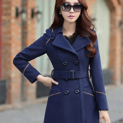 2023 New Korean Winter Woman Wool Coat Long Warm Female Woolen Coat Female Autumn Fashion Double-Breasted Jacket Outerwear
