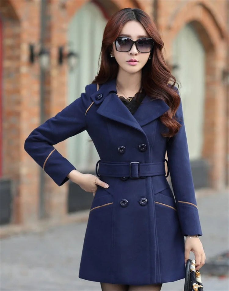 2023 New Korean Winter Woman Wool Coat Long Warm Female Woolen Coat Female Autumn Fashion Double-Breasted Jacket Outerwear