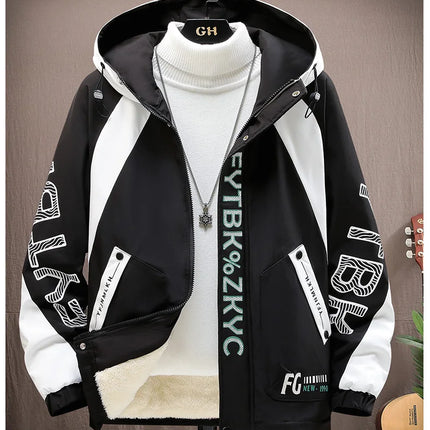 Winter Warm Hooded patchwork Jacket+Pant 2-piece Set Men Set Sports Suit Fleece Thickened Sportswear Casual Men Tracksuit