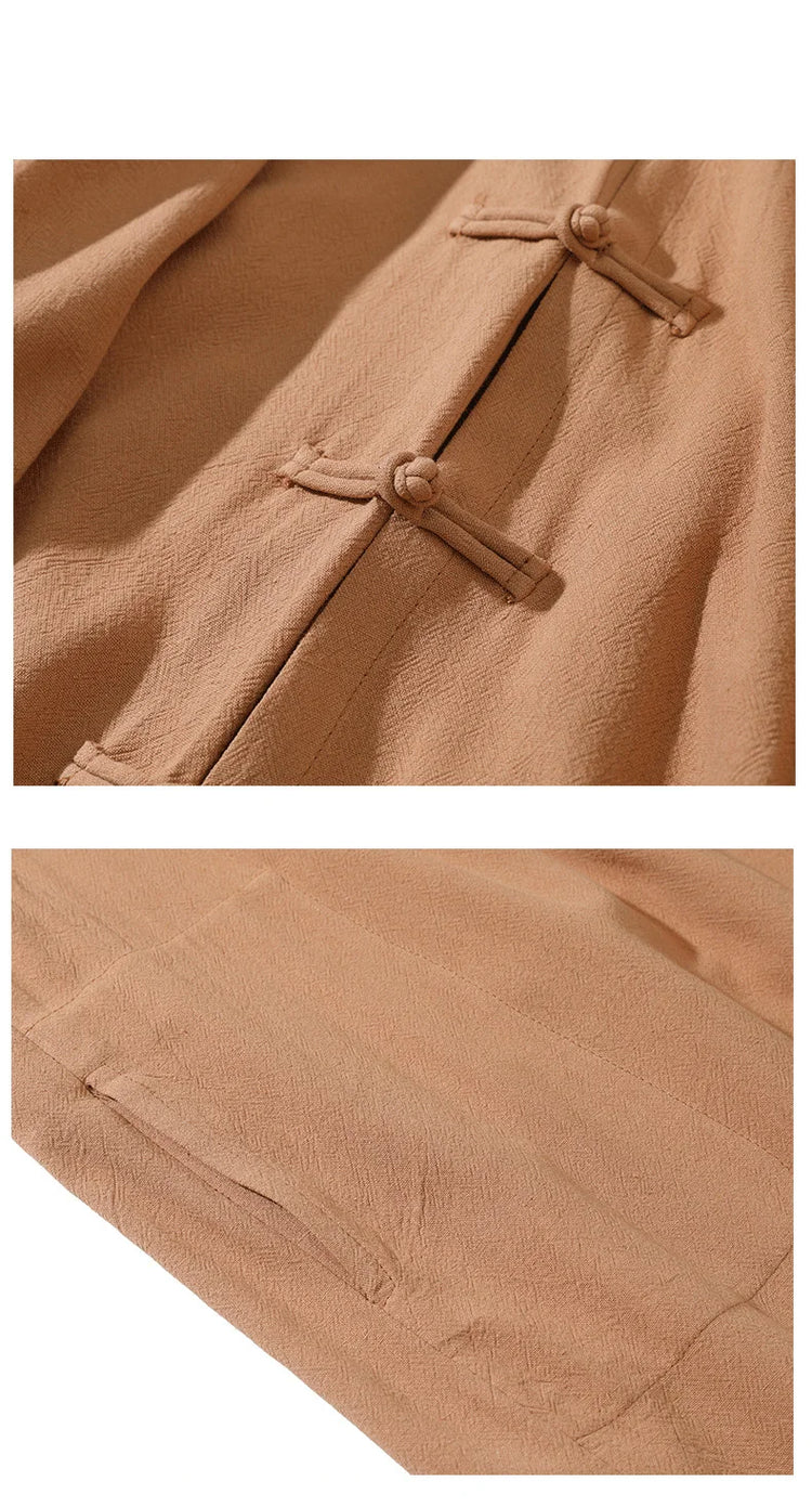 2025 Autunno Uomo Baggy Bello Fresco Trench Stile Cinese Mantello Camicie Moda Casual Lino Irregolar