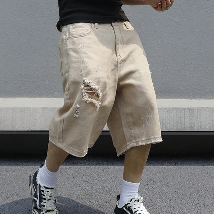 Pantaloncini di jeans elasticizzati larghi estivi da uomo Jeans per uomo Streetwear strappati al ginocchio Baggy Comfort Cargo Pantaloncini casual Pantaloni Jean