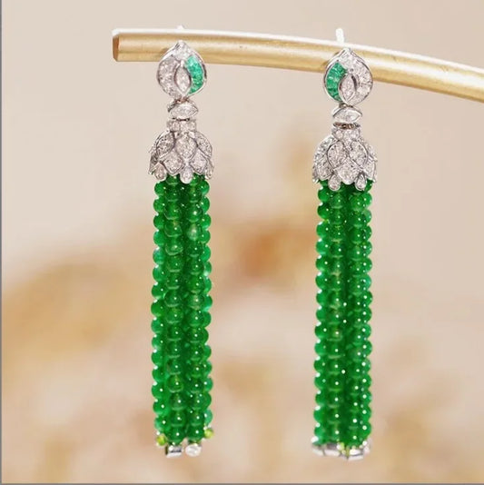 Orecchini pendenti con nappa quadrata per donna Orecchini a bottone con perline di miglio verde per donna Orecchini eleganti di lusso leggeri Regalo di gioielli da donna