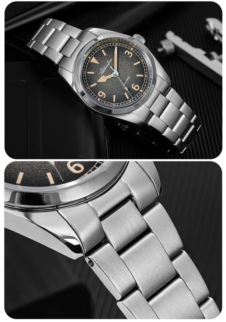 ADDIESDIVE New 36Mm Men's Quartz Watch Retro Dial Sapphire Glass 100M Waterproof Stainless Steel Night Light Retro Quartz Watch