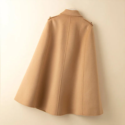 UHYTGF Mid Long Bat Cape Wool Coat Women High-End Double Sided Cashmere Autumn Jacket Female Fashion Casual Ladies Outewear 2029