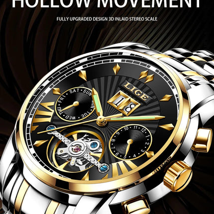 Orologi da Polso Meccanici Automatici LIGE 2026 per Uomo, Marca di Lusso, Orologio da Uomo con Tourbillon, Moda Business, Impermeabile platinumshop