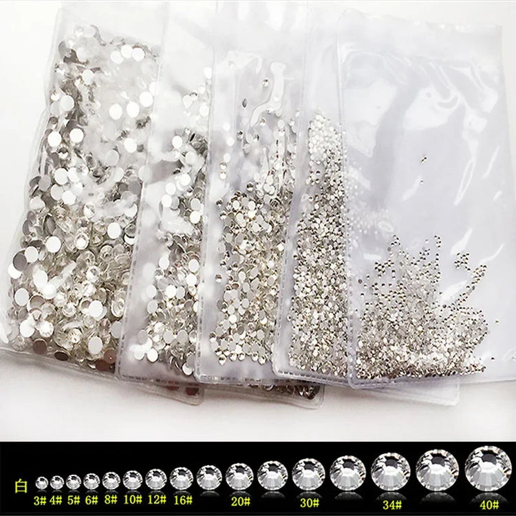 AB/Clear 1 Bag Nail Rhinestones Sizes SS3-SS12 1440 pcs Nail Art Decoration Flatback Glass Stones Shiny Gems DIY Gems nail accessories
