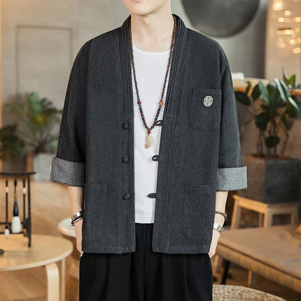 Camicia stile giapponese Kimono Haori Samurai Vestaglie Abito Cinese Hanfu Cardigan Giacche Retro Top Moda Cappotti di jeans Camicetta casual