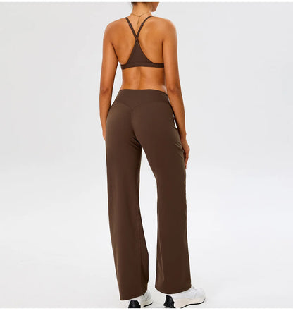 Women High Waist Wide Leg Pants Leggings Tights Fitness Bell-bottoms Yoga Elastic Leggings Push Up Gym Workout Flared Pants