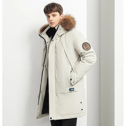 Men Winter Goose Down Coats Fur Collar Hooded Long Down Jackets Top Quality Male Outdoor Windproof Warm Winter Jackets Canada