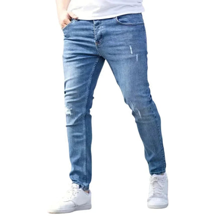 Men's Jeans Stretch Slim Fit Trousers Streetwear Classical Casual Pants Skinny Zipper Denim Designer Clothes Black Blue PlatiNum
