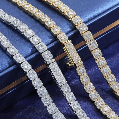 7MM 5A zircone Cluster Tennis Chain Iced Out Square Sparkling CZ Link collana regalo di anniversario per lui o per lei gioielli Hip Hop