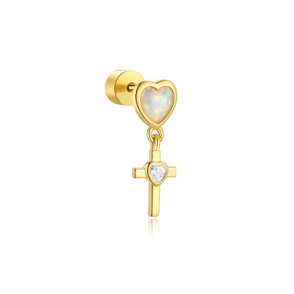 CANNER 1PC 925 Sterling Silver Exquisite Crown Opal Piercing Earring for Women Ear Studs Cartilage Earring Body Jewelry Gift PlatiNum