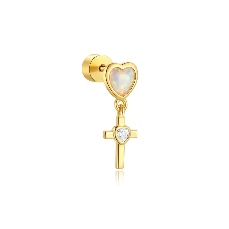 CANNER 1PC 925 Sterling Silver Exquisite Crown Opal Piercing Earring for Women Ear Studs Cartilage Earring Body Jewelry Gift PlatiNum