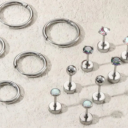 Set di 6 Paia di Orecchini per Piercing Multipli, Piccoli Orecchini a Cerchio, Orecchini a Perno con Zirconi, Opale e Perla per Donne platinumshop