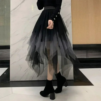 Tutu estivo gonna donna Harajuku Casual Tulle Bottom Jupe Femme Faldas moda vita alta Midi Mesh gonne abbigliamento donna Saia