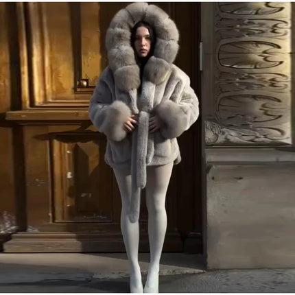 Hoody Faux Fur Furry Coats Women Fashion Belt Long Sleeve Pocket Thicken Warm Jacket 2026 Autumn Winter Urban Lady Streetwears