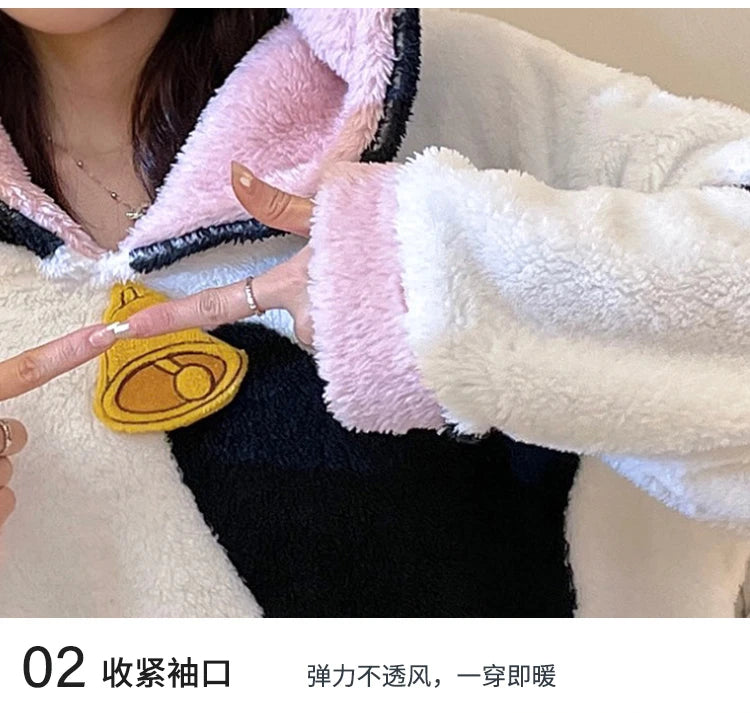 Women Onesie Kigurumis Cow Pajamas Adult Female Winter Sleepwear Zipper Hooded  Jumpsuits Thick Soft Warm Fleece Pijama Mujer