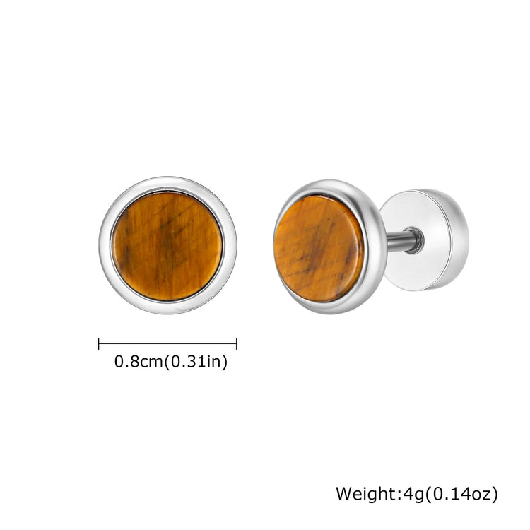 Piccoli orecchini rotondi in pietra naturale per uomo, orecchini a bottone in acciaio inossidabile ipoallergenici, regalo di gioielli di moda hip hop platinumshop