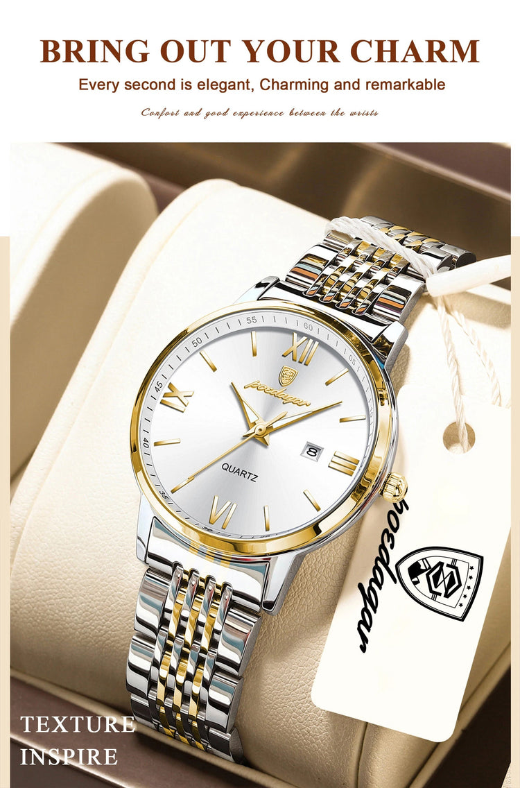 POEDAGAR Orologio da Donna Raffinato Impermeabile Luminoso con Data, Orologio da Polso Femminile di Alta Qualità in Acciaio Inossidabile, Elegante Orologio al Quarzo per Donne platinumshop