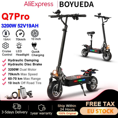 BOYUEDA S5 6000W Scooter Elettrico Doppio Motore 60V38AH 120KM Gamma 85KM/H NFC Smart App Luci RGB 11 Pollici Fuoristrada Per Adulti EScooter