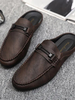 Mezze pantofole da uomo in pelle estiva Scarpe casual da uomo traspiranti Scarpe da guida pigre slip-on Comode mocassini da passeggio Mocassini