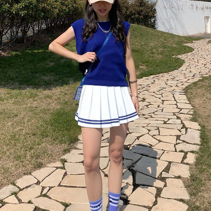 Mode im Preppy-Stil für Damen Faltenröcke 2025 Frühling Sommer neue A-Linie süßes kurzes Kleid Mädchen hoher Bund Patchwork-Rock Streetwear