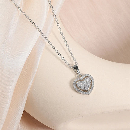 ZAKOL Simple Geometric Crystal White Zircon Pendant Necklace For Women Silver-Color Wedding Party Jewelry Gift With Box PlatiNum