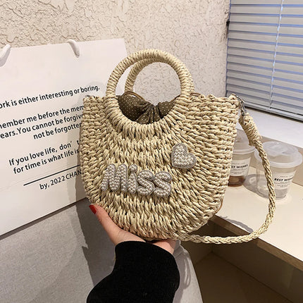 Personalized Summer Straw Bag for Women, Large Capacity, Perforated Design, Simple Shoulder Beach Bag for Vacations