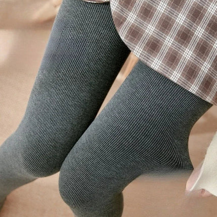 Women's Fall Winter Ribbed Vertical Stripe Thermal Leggings Fleece Thickened  Street Ready Seamless High Waist Thermal Pants PlatiNum