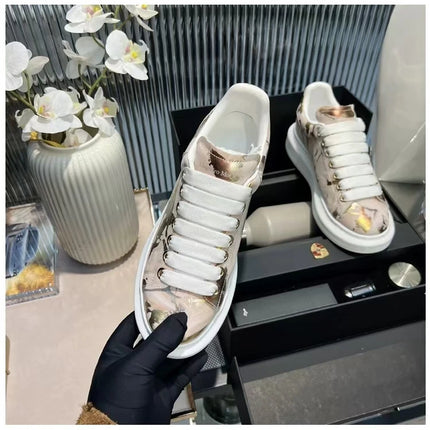 American European Fashion Casual Shoes Unisex White Platform Sneakers Man Sport Shoes In Printing Leather Women Heighten Loafers