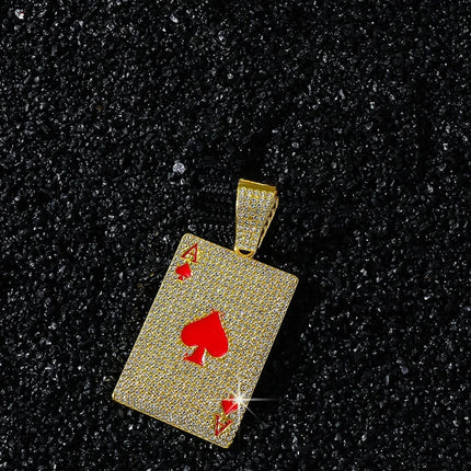 Men Women Hip Hop Poker Pendant Necklace with 13mm Cuban Chain Hiphop Iced Out Red Peach A Necklaces Fashion Punk Jewelry Gifts PlatiNum