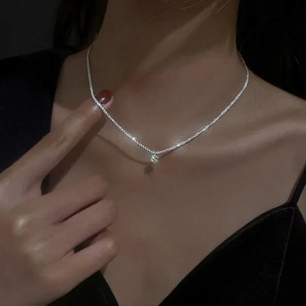 Popular Sparkling Necklace for Women Silver Colour Clavicle Chain Choker Fashion Jewelry Wedding Party Birthday Gift PlatiNum