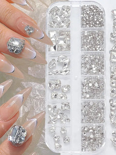 12 Grids 3D Pink Valentine's Diamond for Nails Art Bling Love Heart Oval Square Glass Rhinestones DIY Manicure Decorations