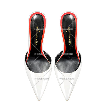 Sandali Baotou da donna nuovo stile 2025, tacchi alti con fondo rosso a punta da 12 cm, tacchi ultra fini, mezze pantofole per uso esterno platinumshop