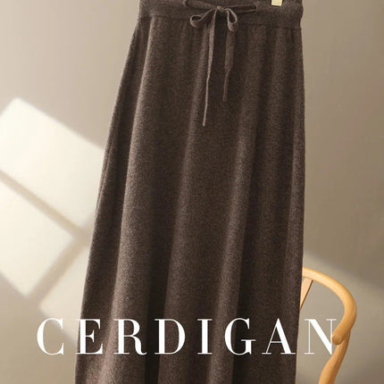 Autumn And Winter100% Pure Wool Skirt Women's Long Pocket Small A Skirt High Waist Slim Cashmere Knit A-Line Skirt PlatiNum