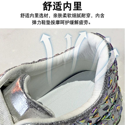 2025 Autumn Leather Women Shoes New Style Fashion Platform Shoes Ins Platforms Sneakers Tide Shine Bling Rhinestone Shoes