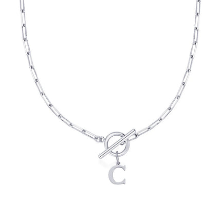Women stainless steel Initial necklace A-Z Letter charms pendant Choker Women silvery Chain Ot Deduction Necklace For Women 2025 PlatiNum