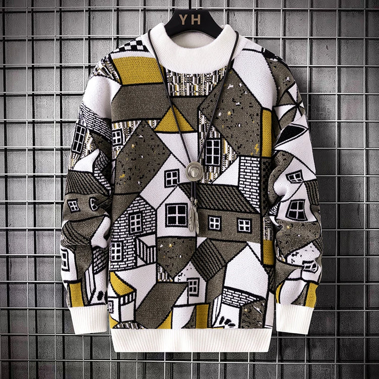 Men's wool pullovers 2025 men winter korean style grid pattern warm Sweaters O-neck men sweaters autumn men size M-3XL