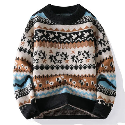 2026 Christmas Sweater Reindeer Pattern Long Sleeve Crew Neck Xmas Holiday Pullover Knitwear Sweater Man Jumper Pullove