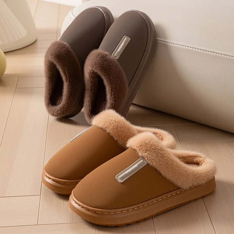 2026 New Large Size Mens Winter Cotton Slippers Thickened Non Slip Sole Indoor Home PU Plush Warm Slippers for Men