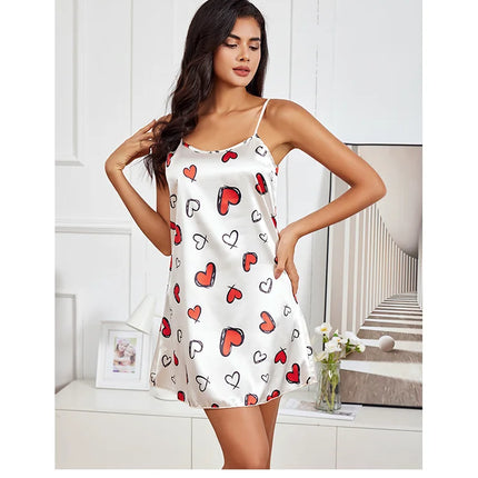 Indumenti da notte sexy per le donne Lingerie in raso Chemise Slip Camicia da notte Abito corto Camicia da notte Babydoll Pigiama Stampa Homewear Pijama