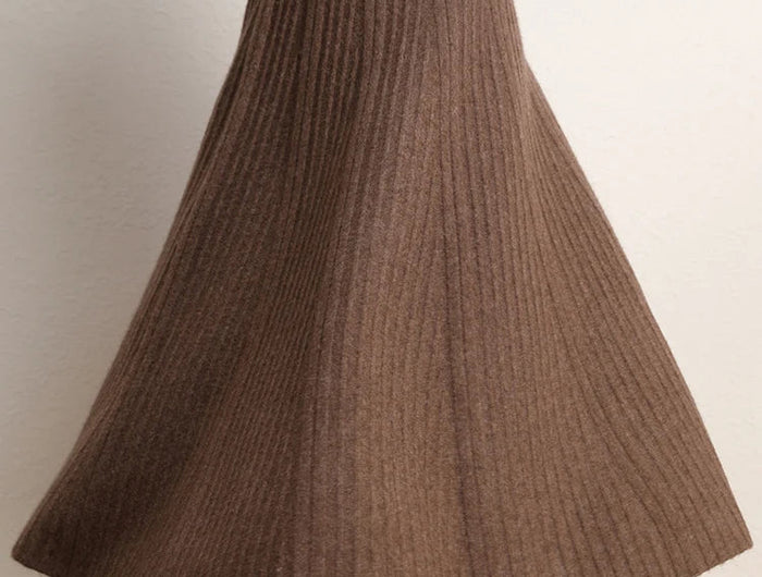 Women A-Line Pleated Skirt Cashmere High Waist Autumn Winter Large Umbrella Skirt 100% Cashmere Knitted Office Lady Casual Dress PlatiNum
