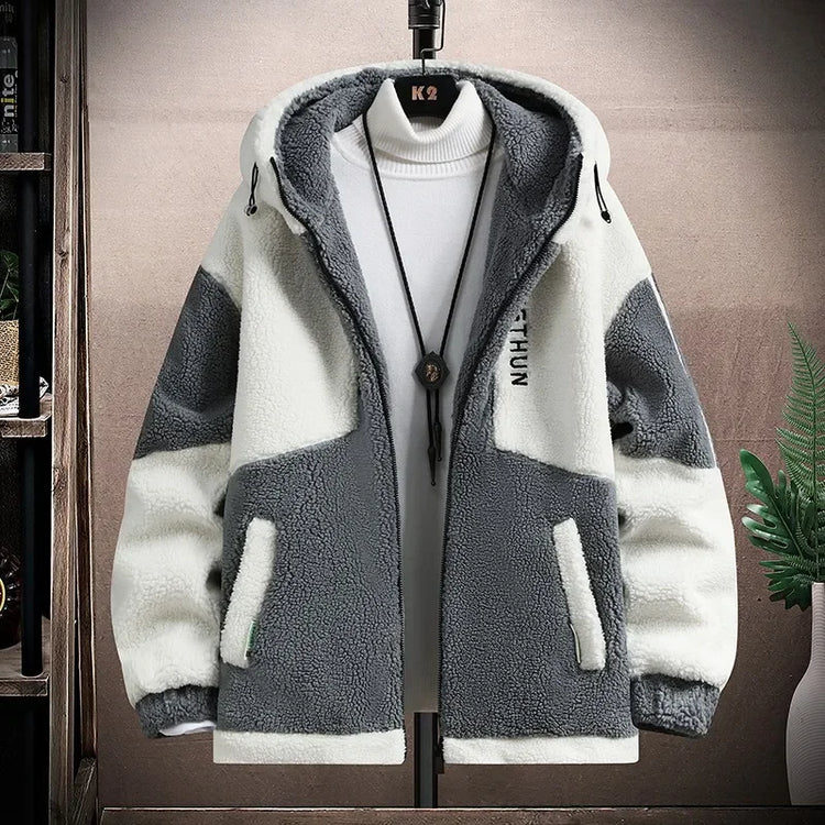 Men's Outdoor Casual Hooded Jacket Men's Autumn and Winter Fashionable Warm and Cold Resistant Full Zipper Loose Jacket Jacket