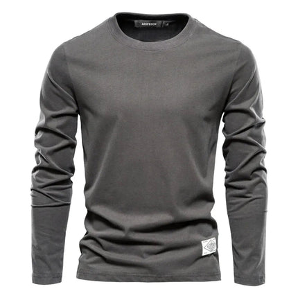 100% Cotton Long Sleeve T Shirt For Men Solid Spring Casual Mens T-shirts High Quality Male Tops Classic Clothes Men's T-shirts PlatiNum