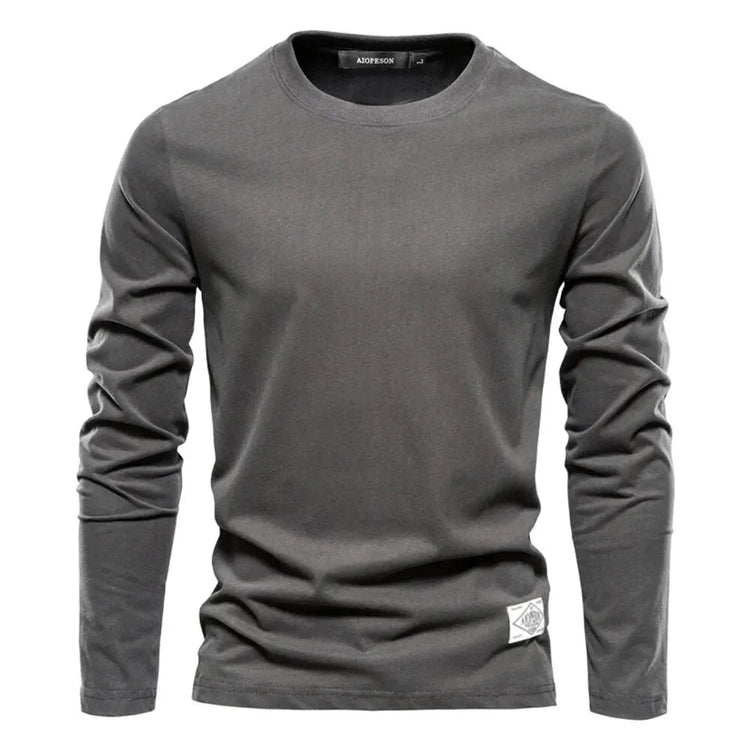 100% Cotton Long Sleeve T Shirt For Men Solid Spring Casual Mens T-shirts High Quality Male Tops Classic Clothes Men's T-shirts PlatiNum