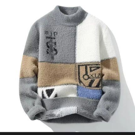 2024 New Men's Plush Sweater Pullovers Korean Winter Warm O Neck Black Sweater High Quality Cool Top Fashionable Men's Clothing