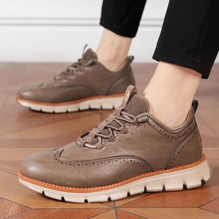 Men's Leather Casual Oxford Shoes, Breathable Anti-Slip Soft Sole Fashion Sneakers for Business Walking and Daily Wear
